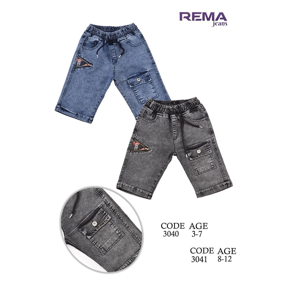 Rema 3041 Erkek Çocuk Kar Yıkama Fermuarlı Kargo Cep Kot Kapri 8-12 Yaş - Füme