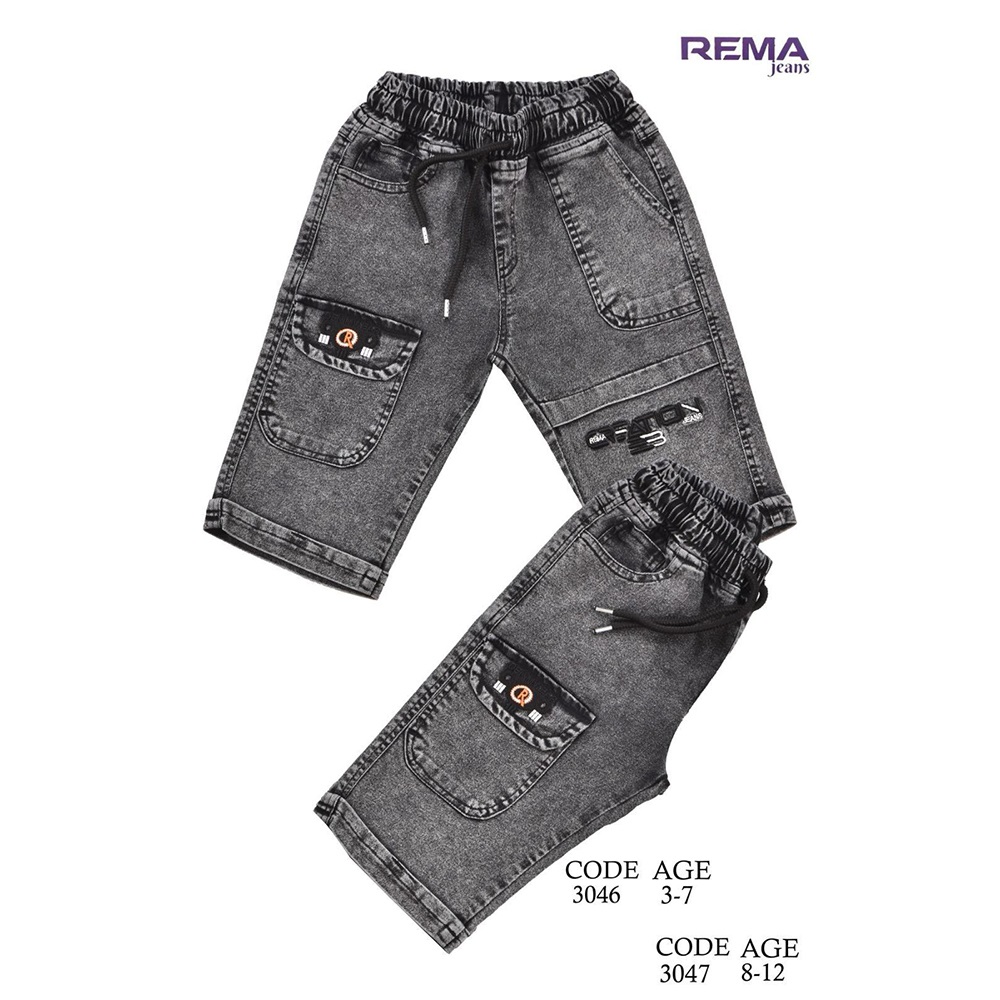 Rema 3047 Erkek Çocuk Kar Yıkama Bacak Katlama Kargo Cep Kot Kapri 8-12 Yaş - Kot Mavi