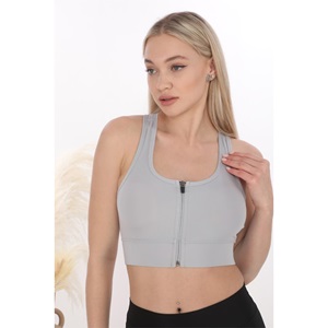 Form Angel 5860 Bayan Micro Elestan Fermuarlı Sporcu Crop - Vizon - S-M