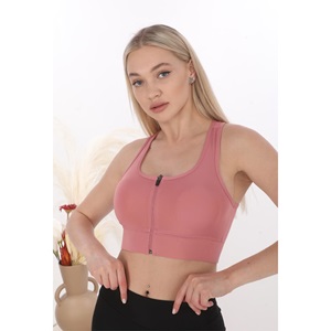 Form Angel 5860 Bayan Micro Elestan Fermuarlı Sporcu Crop - Vizon - S-M