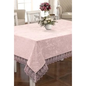 Hadise Kadife Güpürlü Kare Masa Örtüsü 160x220cm - Bej - 160X220 CM