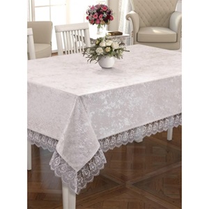 Hadise Kadife Güpürlü Kare Masa Örtüsü 160x220cm - Bej - 160X220 CM