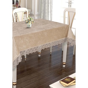 Hadise Kadife Güpürlü Kare Masa Örtüsü 160x220cm - Bej - 160X220 CM
