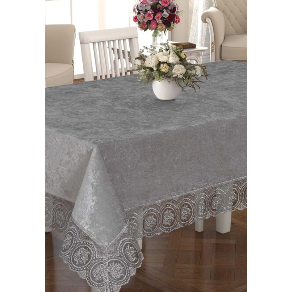 Hadise Kadife Güpürlü Kare Masa Örtüsü 160x220cm - Bej - 160X220 CM