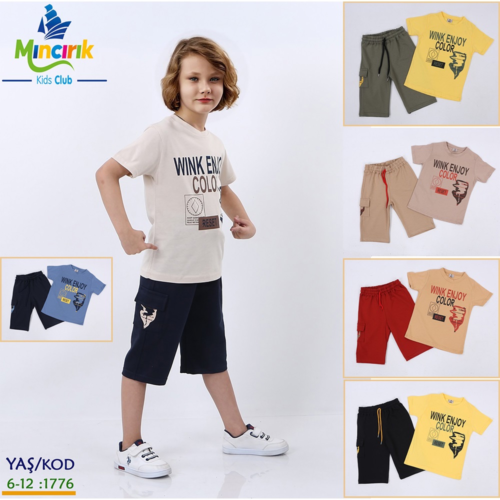 Keskinler Kids 1776 Erkek Çocuk Color Bas 2 İp Şortlu Takım 6-12 Yaş - Bej - 6-8-10-12 YAŞ