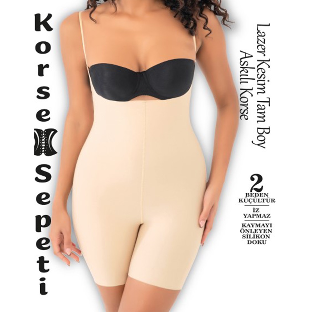 Korse Sepeti 3010 Bayan Lezar Kesim Tam Boy Askılı Korse - Siyah - L-XL