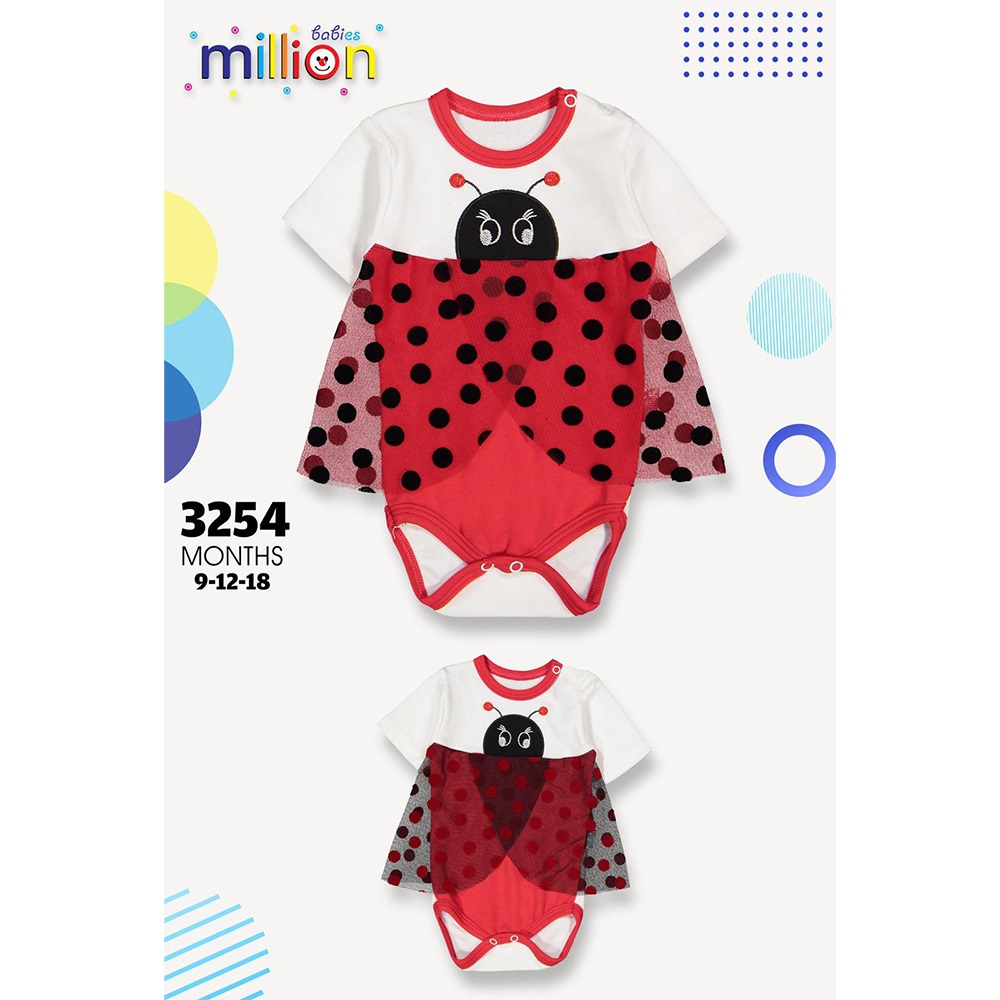 Million 3254 Kız Bebe Uğur Böcekli Badili Zıbın Elbise 3-9 Ay - Kırmızı