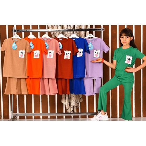 Damlanur Kız Çocuk Smile Triko Cep İspanyol Paça Takım 4-10 Yaş - G.Kurusu