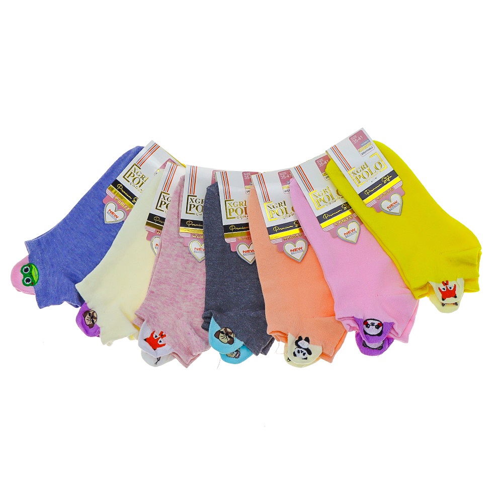 XGri Polo B-85 Bayan Penye Nakışlı Yıkamalı Likralı 3 Lü Patik Çorap - Karışık Renk