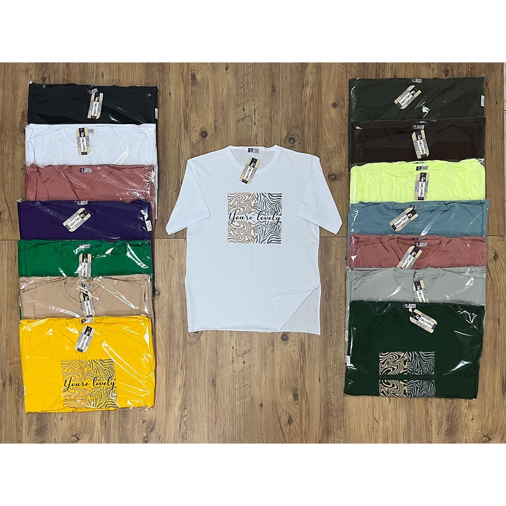 Polentarz 3222 Bayan Youre Lovely Baskılı Penye Suprem D Kol Yan Yırtmaçlı Tişört SM-LXL - Lacivert