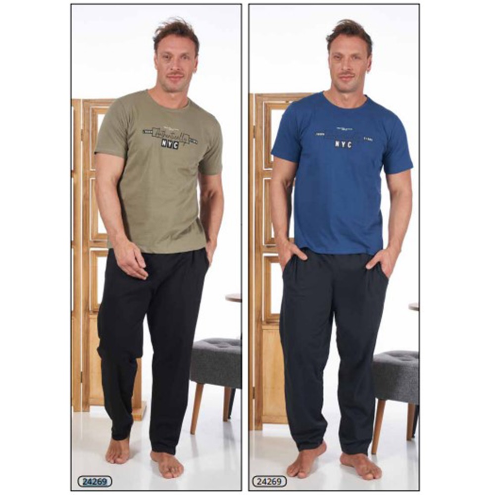 Estiva 24269 Erkek Penye Kısa Kol Pijama Takımı M-L-XL - Y. Haki