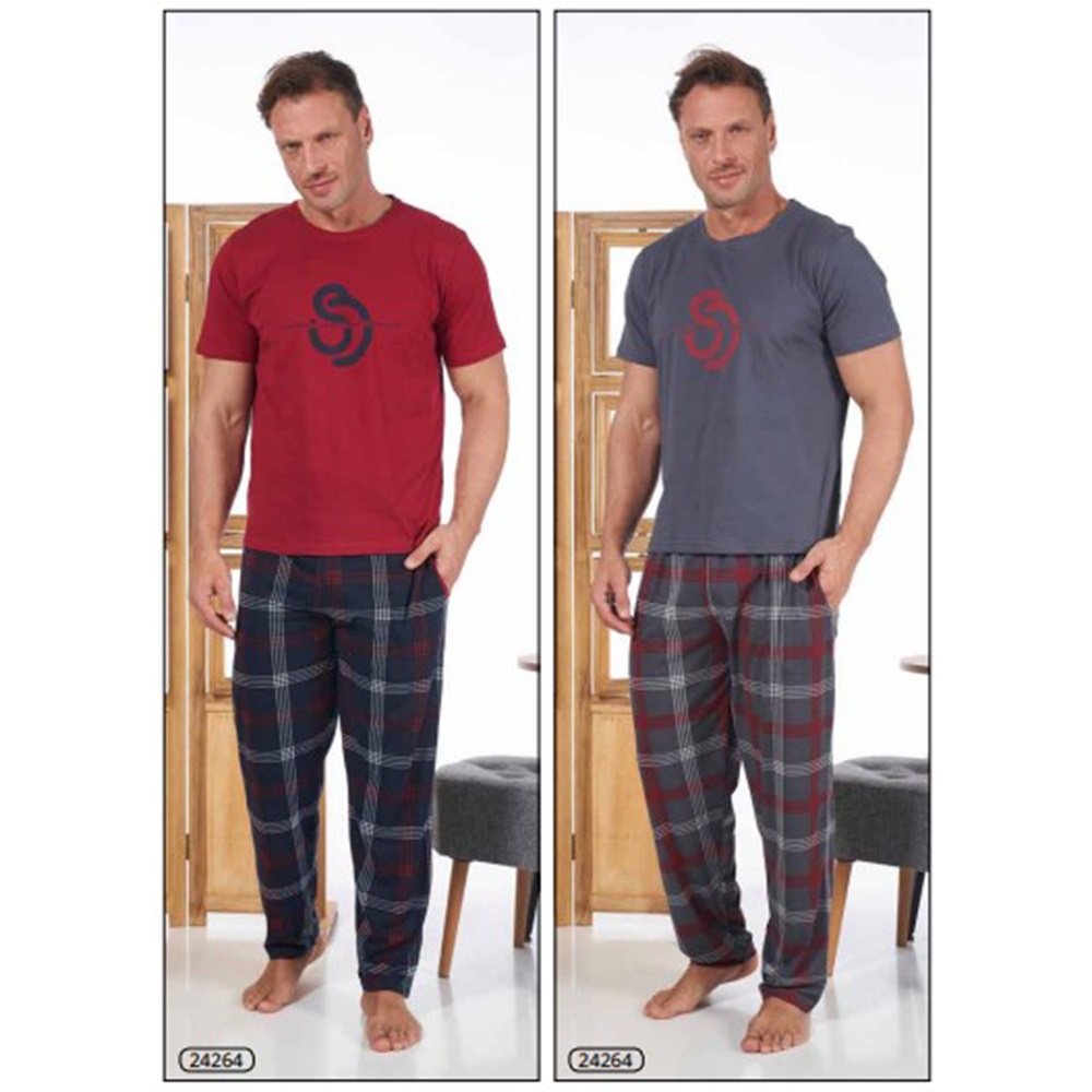 Estiva 24264 Erkek Penye Kısa Kol Pijama Takımı M-L-XL - Bordo
