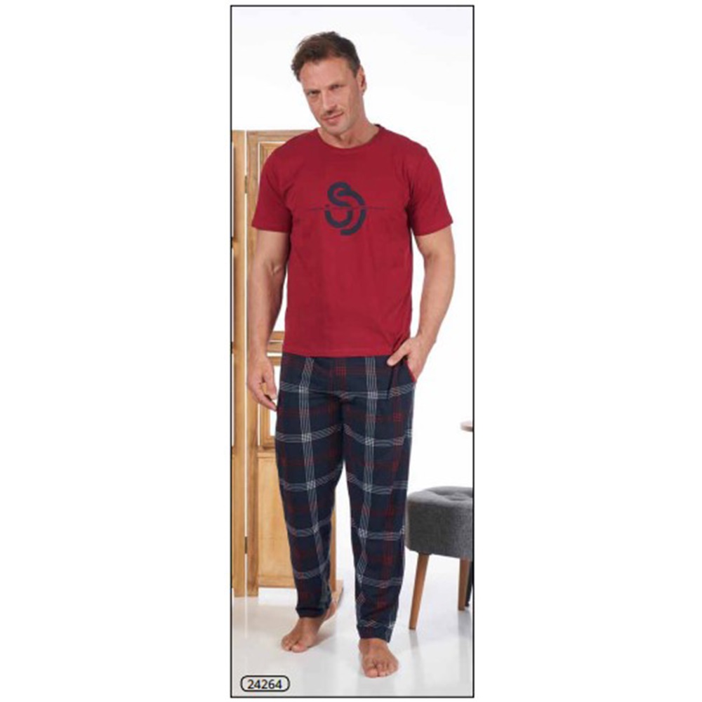 Estiva 24264 Erkek Penye Kısa Kol Pijama Takımı M-L-XL - Bordo