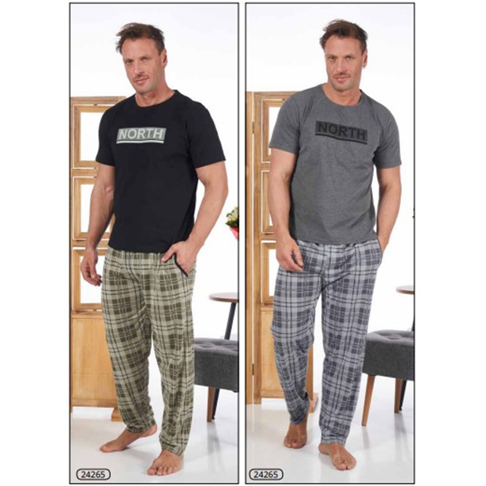 Estiva 24265 Erkek Penye Kısa Kol Pijama Takımı M-L-XL - Füme