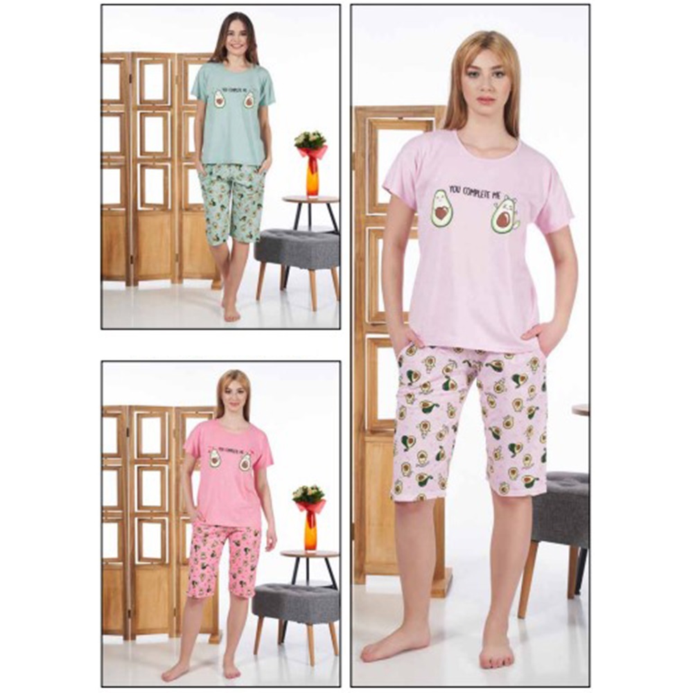 Estiva 24056 Bayan Süprem Kısa Kol Kapri Pijama Takım S-M-L-XL - A. Pembe