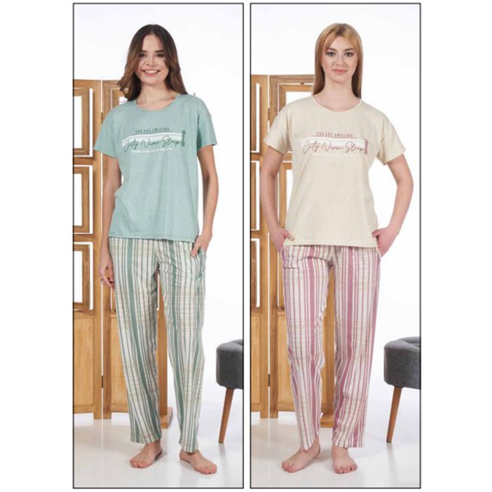 Estiva 24112 Bayan Süprem Kısa Kol Pijama Takımı S-M-L-XL - Mint Yeşil