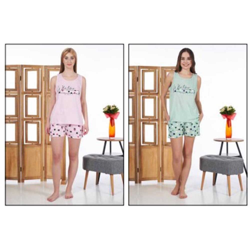 Estiva 24032 Bayan Süprem Sıfır Kol Şortlu Pijama Takımı S-M-L-XL - Mint Yeşil