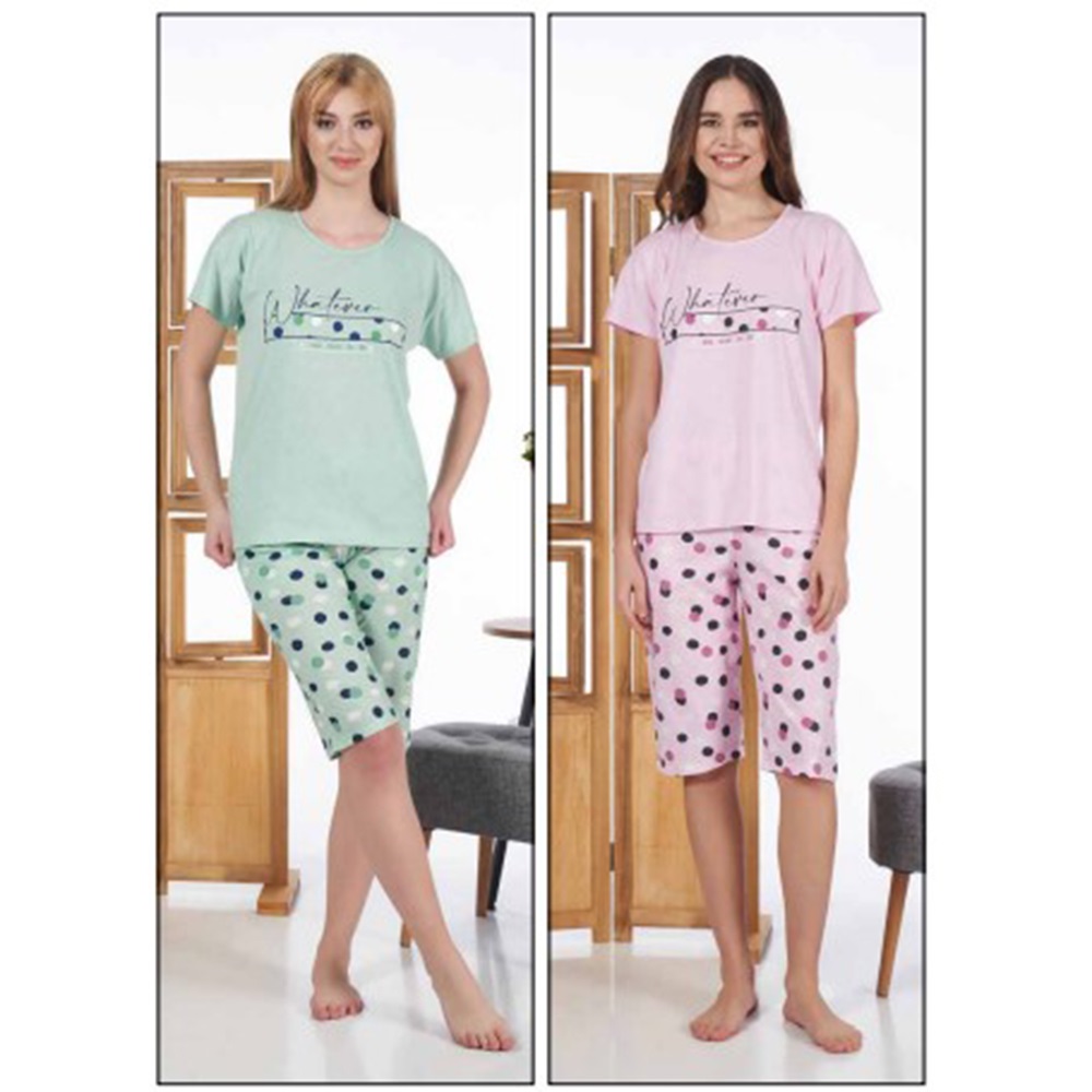 Estiva 24054 Bayan Süprem Kısa Kol Kapri Pijama Takımı S-M-L-XL - 24054 - Mint Yeşil