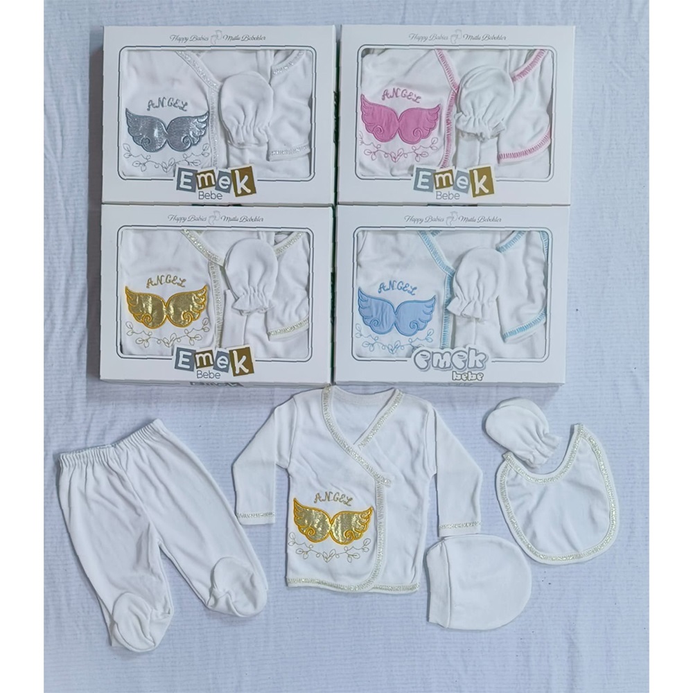 Emek Bebe Nakışlı 5 Parça Penye Zıbın Seti 0-3 Ay - Mavi - 0-3 AY