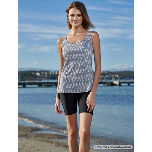 Estiva 2569 830 Bayan Zikzaklı Taytkini Mayo Battal L-5XL - Gri - 3XL