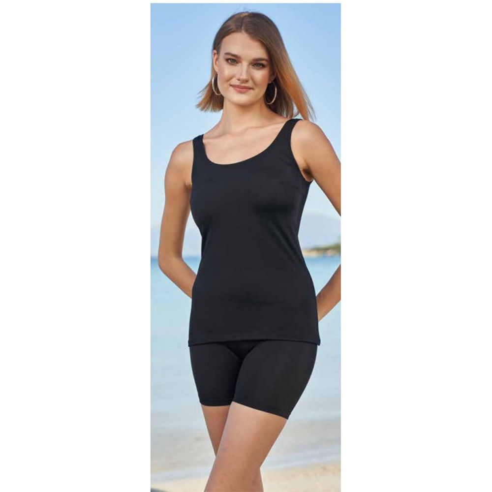 Estiva 2518 100 Bayan Şortlu Düz Tankini Mayo M-3XL - Siyah - XL