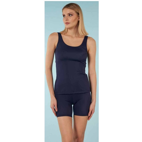 Estiva 2518 102 Bayan Şortlu Düz Tankini Mayo M-3XL - Lacivert - L
