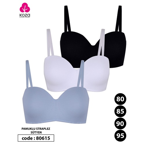 Koza Soft 80615 Bayan Pamuklu Straplez Desteksiz Sütyen 80-95 - Beyaz - 80-85-90-95