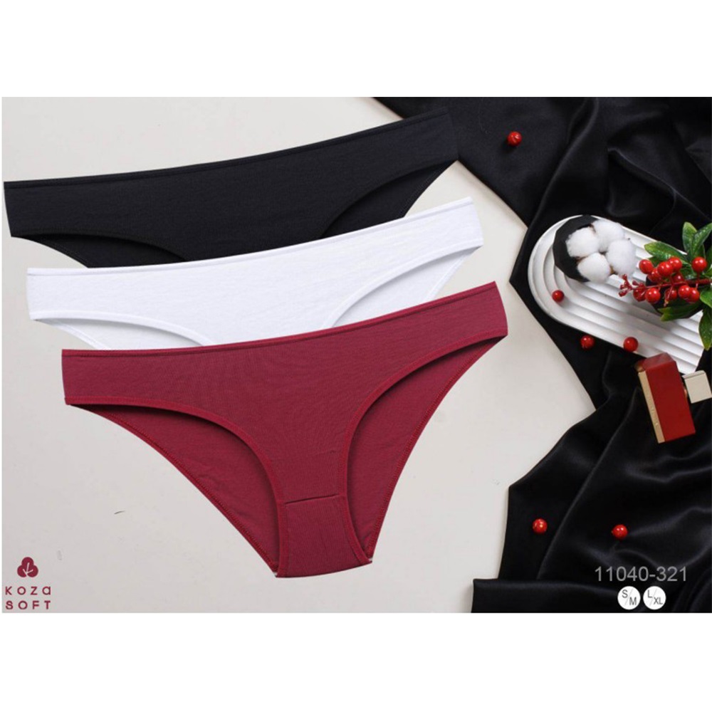 Koza Soft 11040-321 Bayan Penye Raporlu 3 Lü Slip Bikini - Karışık Renk - L-XL