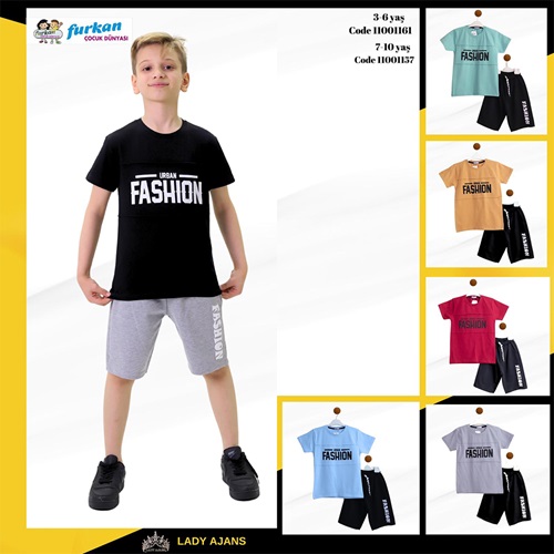 Furkan 1157 Erkek Çocuk Penye Urban Fashıon Baskılı Şortlu Takım 3-6 Yaş - Füme - 3-4-5-6 YAŞ