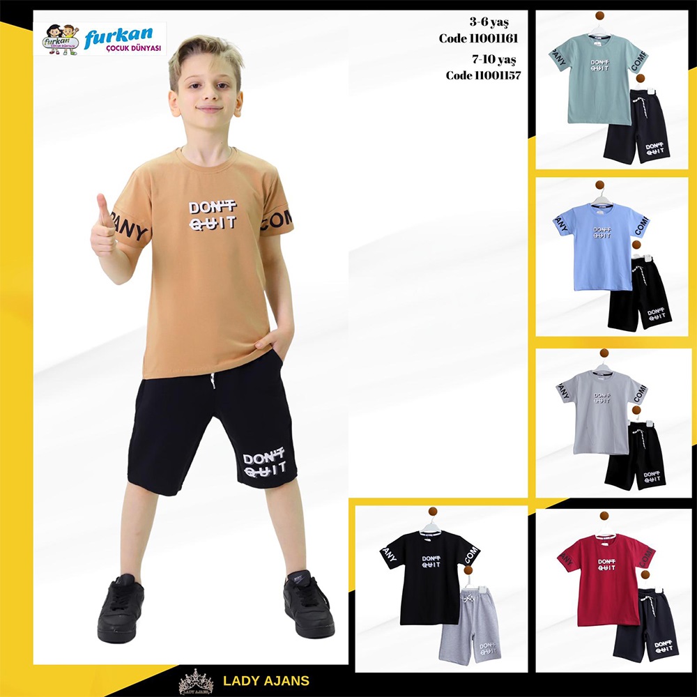 Furkan 1164 Erkek Çocuk Penye Dont Quıt Baskılı Şortlu Takım 7-10 Yaş - Mint Yeşil - 7-8-9-10 YAŞ - 31124-Mint Yeşil-7-8-9-10 YAŞ