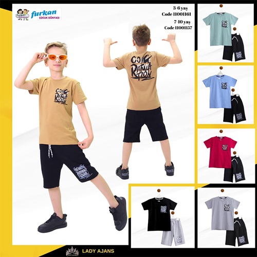 Furkan 1164 Erkek Çocuk Penye Cong Ratyla Tıon Baskılı Şortlu Takım 7-10 Yaş - Mint Yeşil - 7-8-9-10 YAŞ