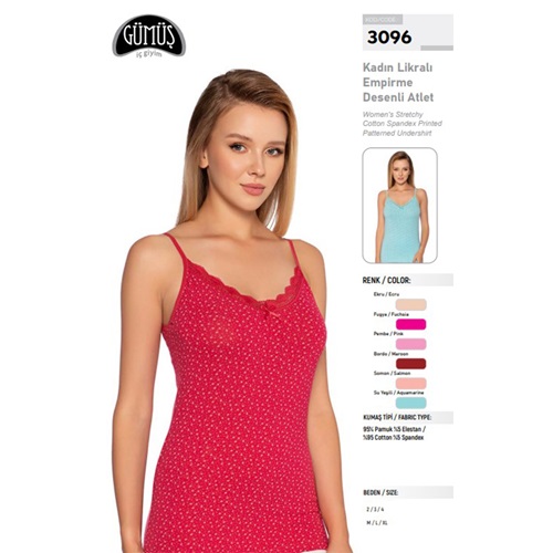 Gümüş 3096 Bayan Penye Güpürlü Likralı Desenli İp Asklı Atlet (6Lı) - Karışık Renk - 2