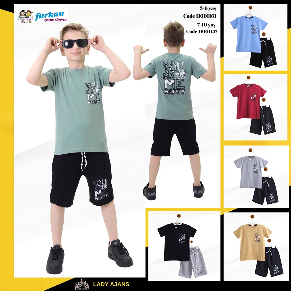 Furkan 1157 Erkek Çocuk Penye You Make Me Baskılı Şortlu Takım 3-6 Yaş - Kahverengi - 3-4-5-6 YAŞ