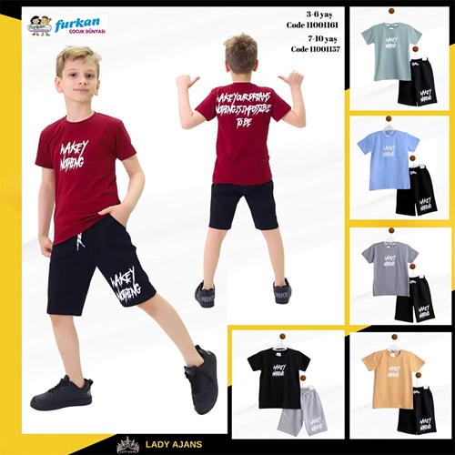 Furkan 1157 Erkek Çocuk Penye Wakey Baskılı Şortlu Takım 3-6 Yaş - Mint Yeşil - 3-4-5-6 YAŞ