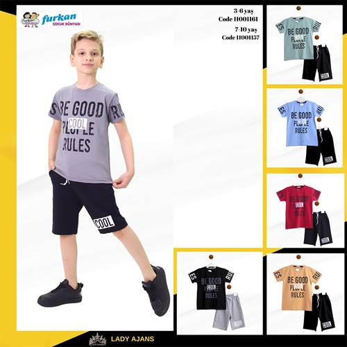 Furkan 1164 Erkek Çocuk Penye Be Good Cool Baskılı Şortlu Takım 7-10 Yaş - Mavi - 7-8-9-10 YAŞ