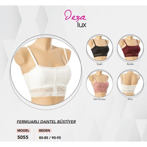 Deza 5055 Bayan Fermuarlı Kalın Askılı Dantelli Pedli Büstiyer - Siyah - 80-85