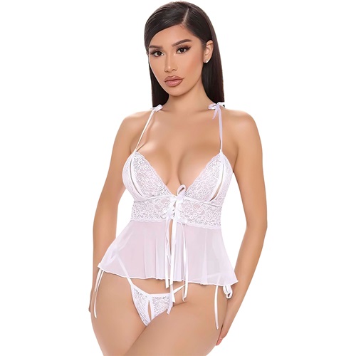 Lily Bicnca 960 Bayan Fantazi Kısa Lux Gecelik - Beyaz - S-M