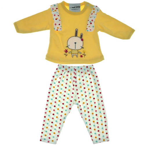 2042 Omuzdan Fırfırlı Tavşan 2 li Penye Takım 12-18 Ay