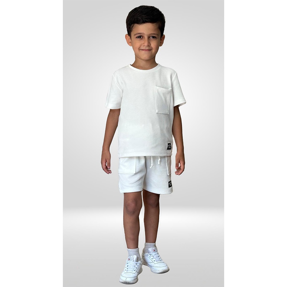 Looms Kids 6027 Erkek Çocuk Posıtıve Tour Baskılı Kare Cep Kısa Kol Takım 3-6 Yaş