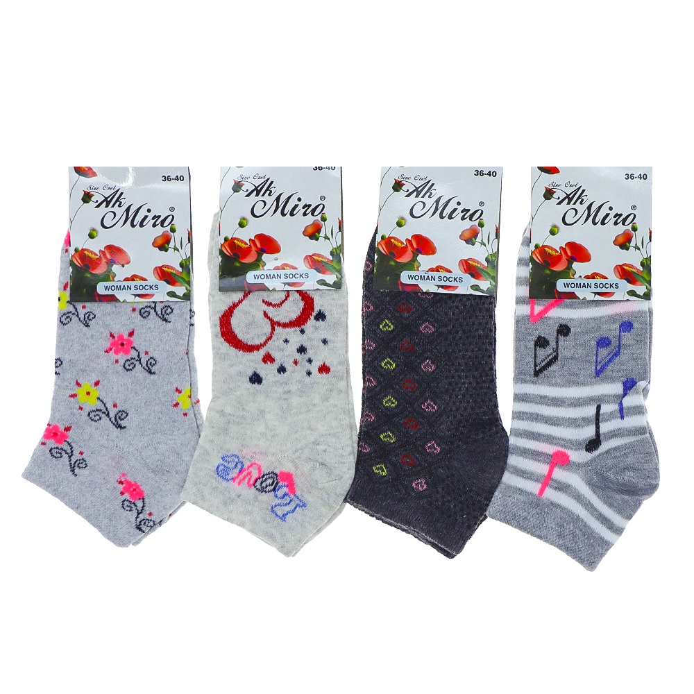 Miro 4543 Bayan Desenli Likralı Patik Çorap - Karışık Renk - ASORTİ