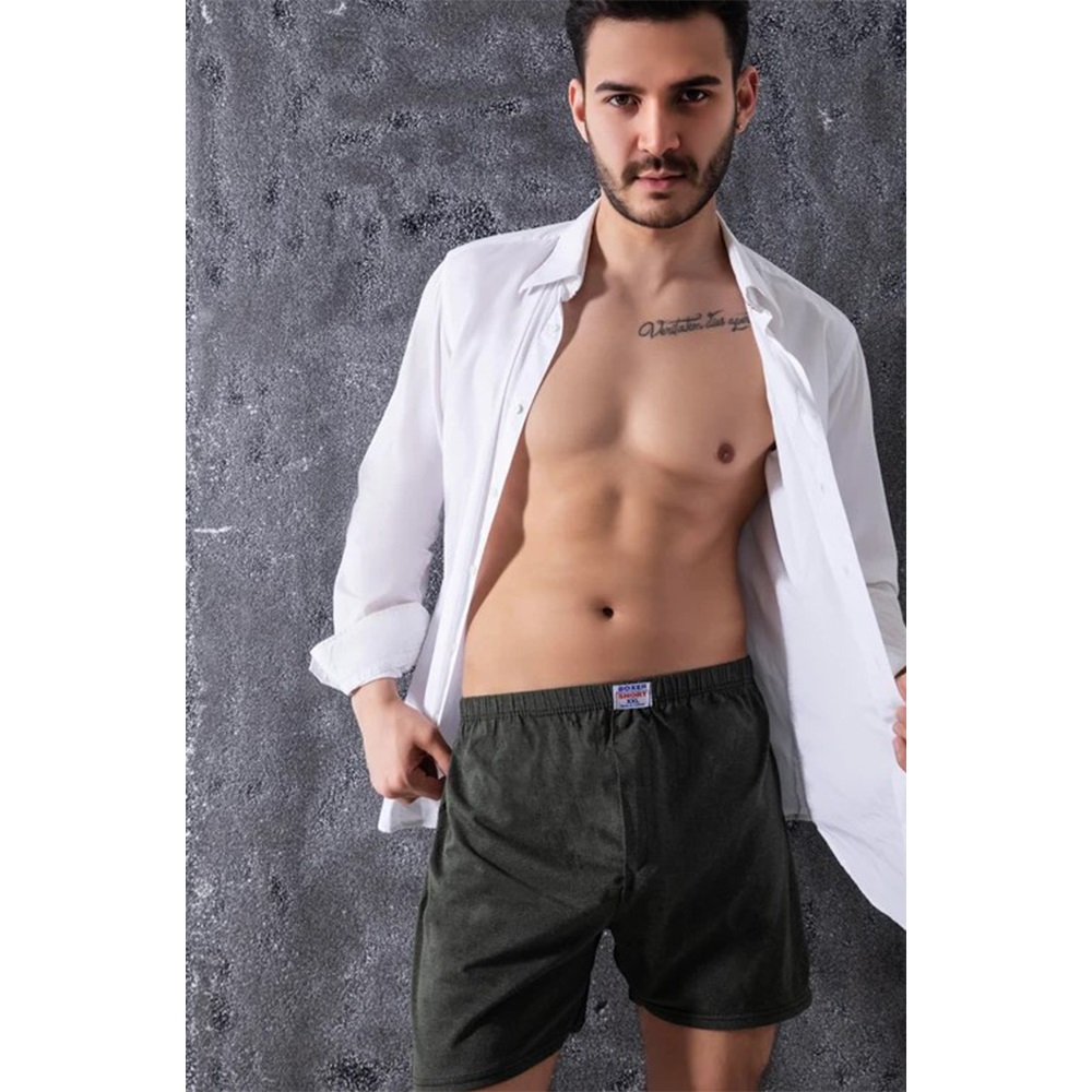 Elit Zümrüt Erkek Battal Düz Boxer 12 Li - Gri - 3XL