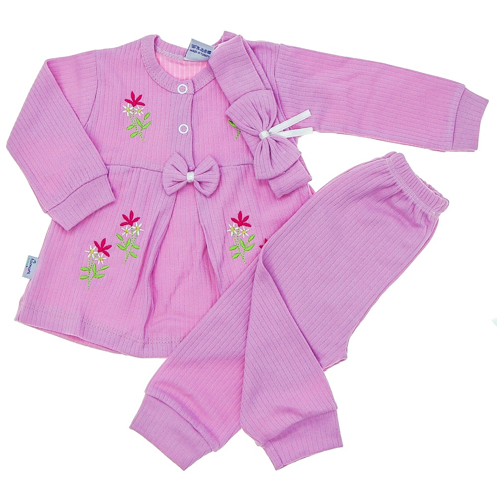 Tomofil 941 Kız Çocuk Raporlu Fiyonklu Çiçek Nakışlı Takım 1-2 Yaş - Beyaz - 1 YAŞ-2 YAŞ