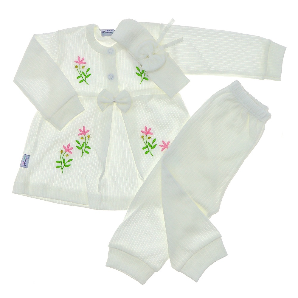 Tomofil 941 Kız Çocuk Raporlu Fiyonklu Çiçek Nakışlı Takım 1-2 Yaş - Beyaz - 1 YAŞ-2 YAŞ