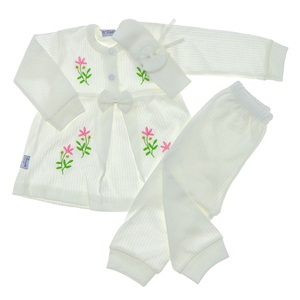 Tomofil 941 Kız Çocuk Raporlu Fiyonklu Çiçek Nakışlı Takım 1-2 Yaş - Beyaz - 1 YAŞ-2 YAŞ
