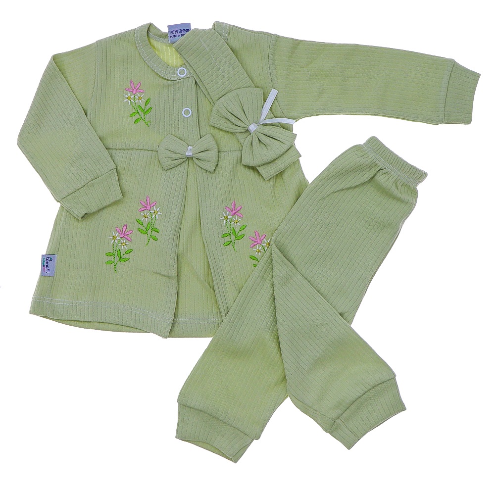 Tomofil 941 Kız Çocuk Raporlu Fiyonklu Çiçek Nakışlı Takım 1-2 Yaş - Beyaz - 1 YAŞ-2 YAŞ