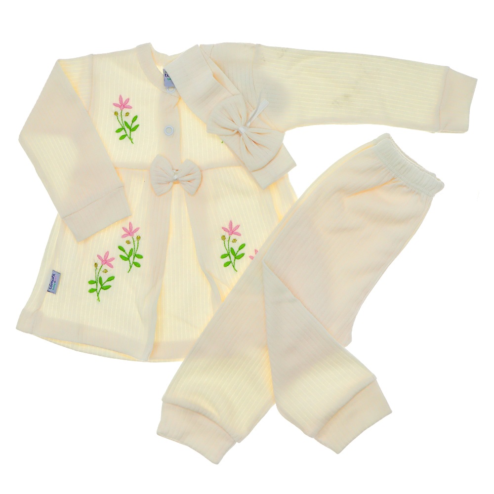 Tomofil 941 Kız Çocuk Raporlu Fiyonklu Çiçek Nakışlı Takım 1-2 Yaş - Beyaz - 1 YAŞ-2 YAŞ