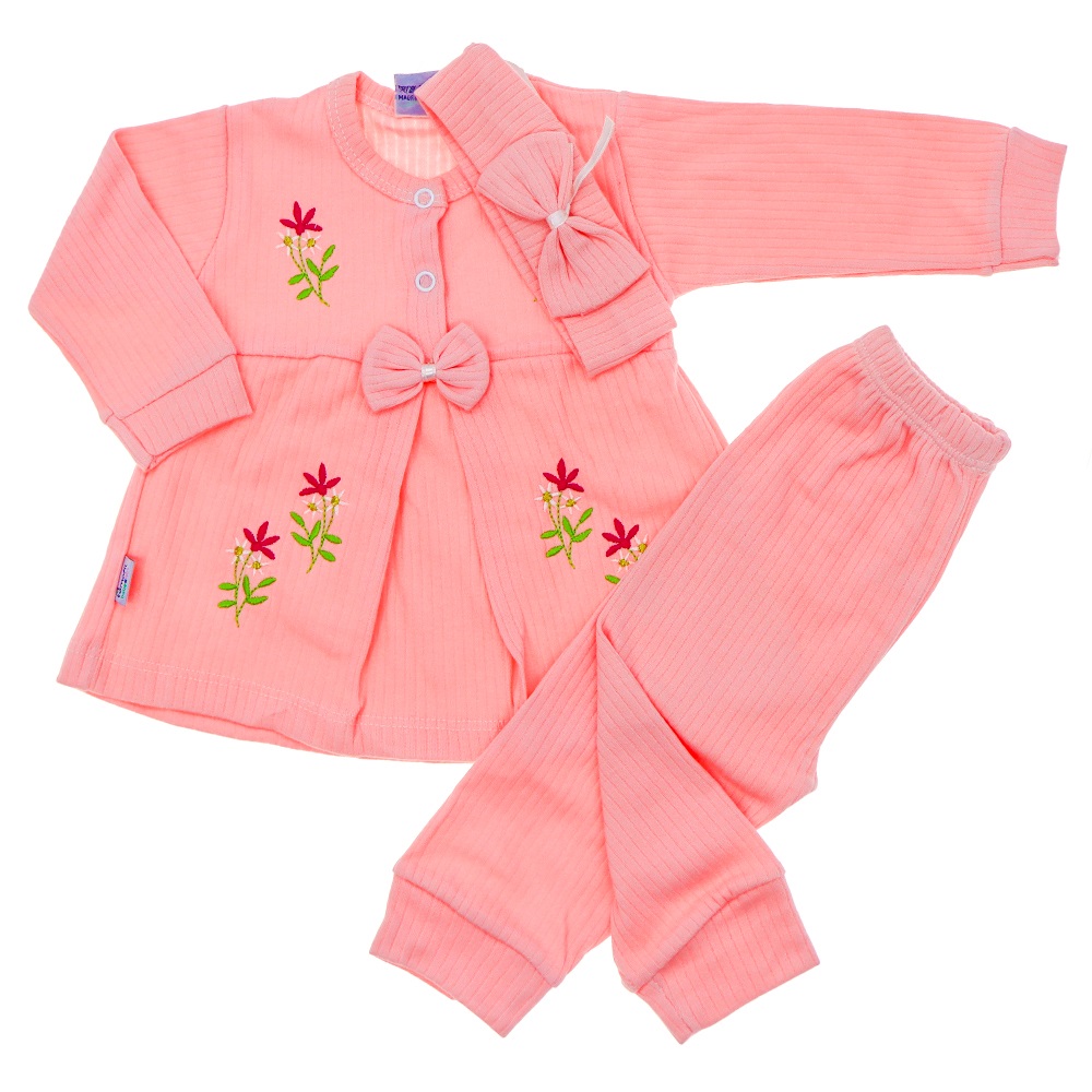 Tomofil 941 Kız Çocuk Raporlu Fiyonklu Çiçek Nakışlı Takım 1-2 Yaş - Beyaz - 1 YAŞ-2 YAŞ