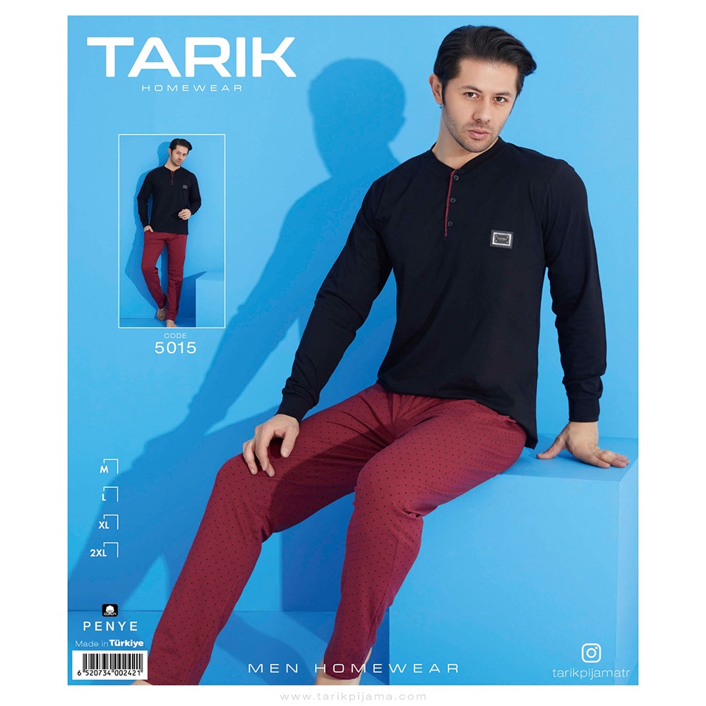 Tarık 5015 Erkek Arma Kare Desen U Kol Penye Pijama Takımı M-2XL - Siyah - M-2XL