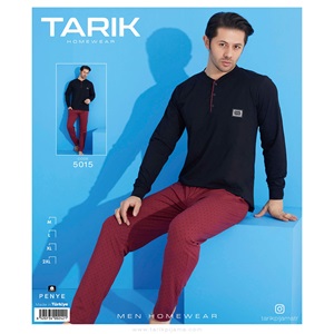 Tarık 5015 Erkek Arma Kare Desen U Kol Penye Pijama Takımı M-2XL - Siyah - M-2XL