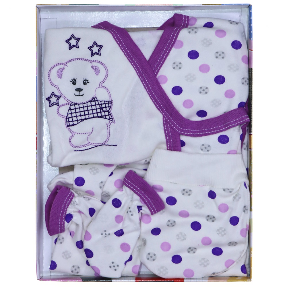 Burtaç Bebe 104 Penye Sevinli Ayıcık Baskılı 4 Parça Zıbın Seti 0-3 Ay